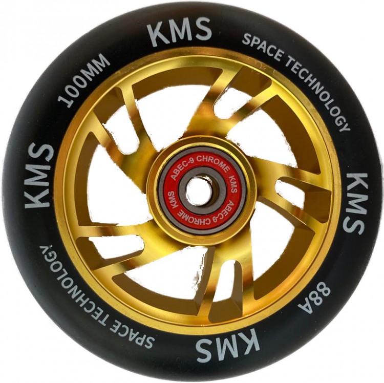 Колесо для трюкового самоката KMS Sport 100мм,золото/черный с подшипниками,(5401)