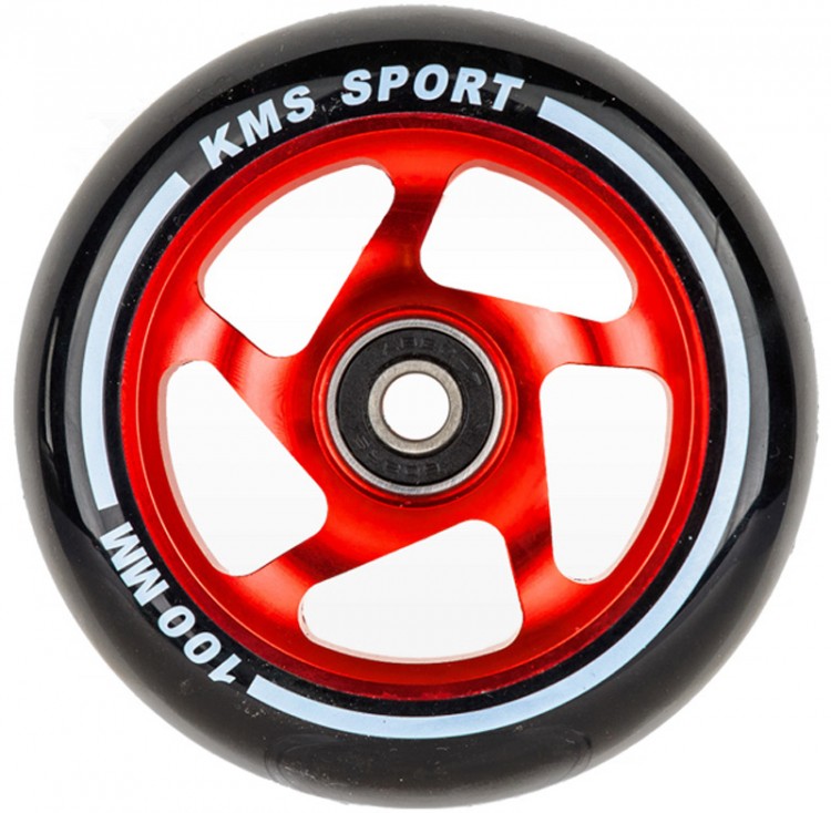 Колесо для трюкового самоката KMS Sport 100мм,красный/черный с подшипниками,(5403)