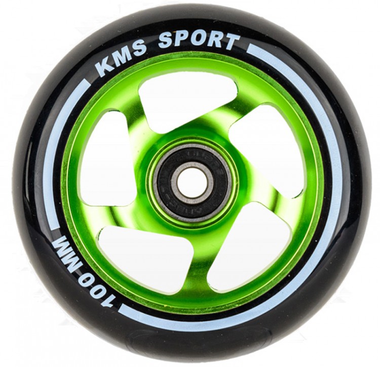 Колесо для трюкового самоката KMS Sport 100мм,зеленый/черный с подшипниками,(5403) 