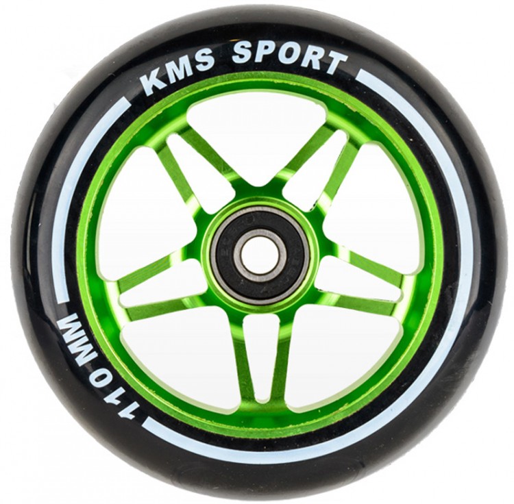 Колесо для трюкового самоката KMS Sport 110мм,зеленый/черный с подшипниками,(5405)